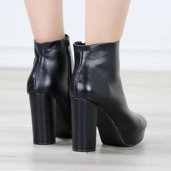 Womens Chunky Platform High Heeled Bootie Zip Up Black Ankle Boots Block Heel - Picture 13 of 15